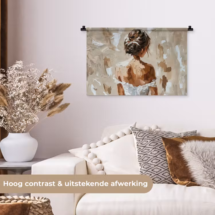 Vrouw - Verf - Abstract - Beige - Modern Wandkleed katoen klein -sfeer1
