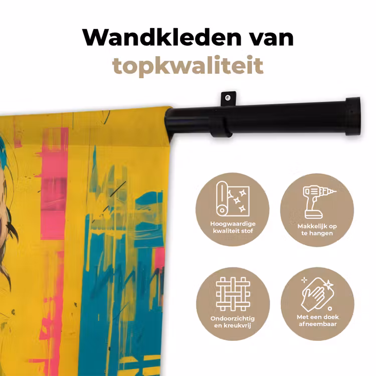 Vrouw - Verfstrepen - Gekleurd Wandkleed katoen klein -sfeer2