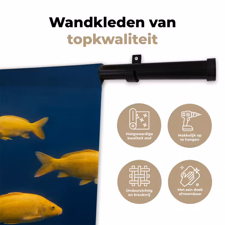 Vrouw - Vis - Water - Natuur - Geel Wandkleed katoen klein -sfeer2