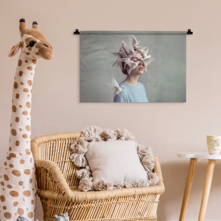 Vrouw - Vogels - Abstract - Modern - Wit Wandkleed katoen klein -wsfeer5_kind