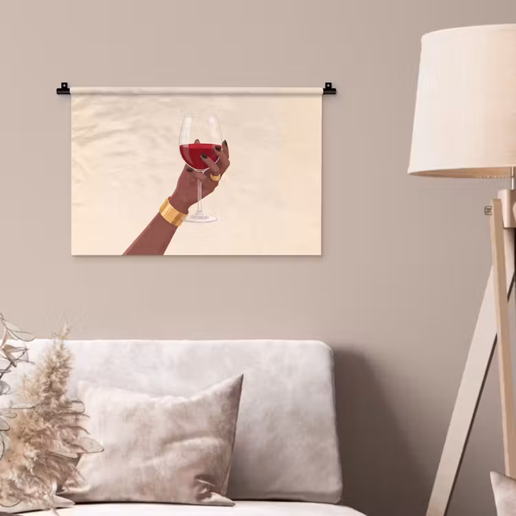 Vrouw - Wijn - Glas - Illustratie - Rood Wandkleed katoen klein -sfeer4