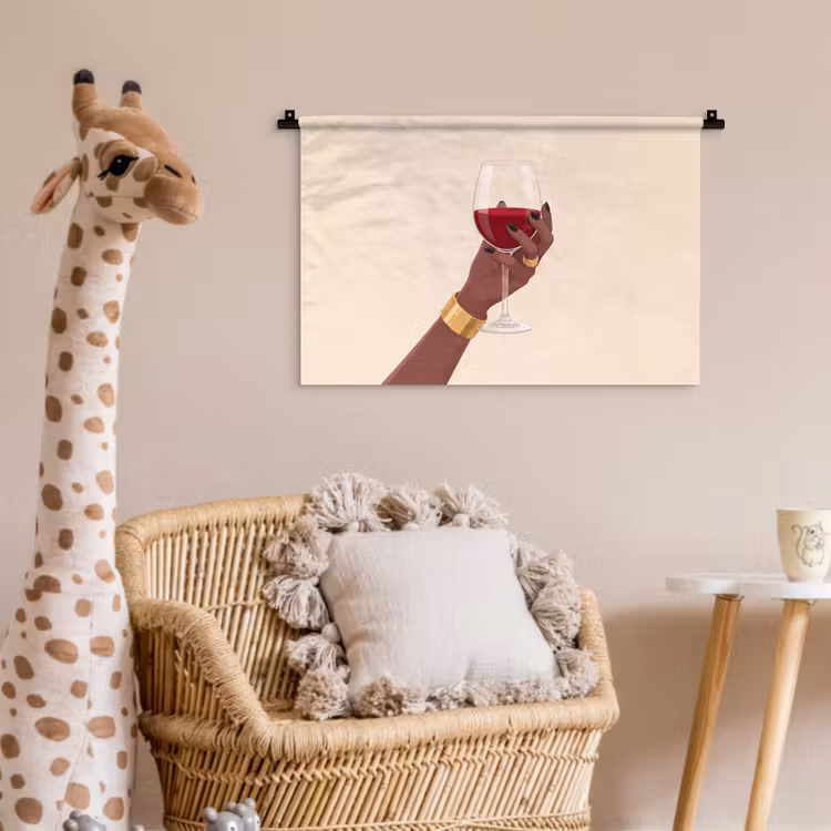Vrouw - Wijn - Glas - Illustratie - Rood Wandkleed katoen klein -wsfeer5_kind