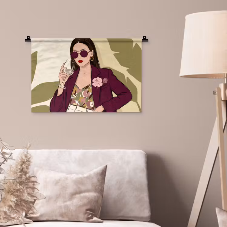 Vrouw - Wijn - Portret - Mode - Modern Wandkleed katoen klein -sfeer4