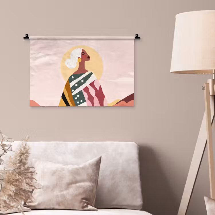 Vrouw - Zon - Kleurrijk Wandkleed katoen klein -sfeer4
