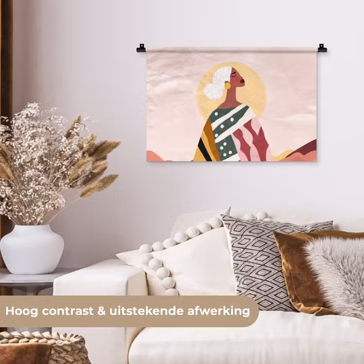 Vrouw - Zon - Kleurrijk Wandkleed katoen klein -sfeer1