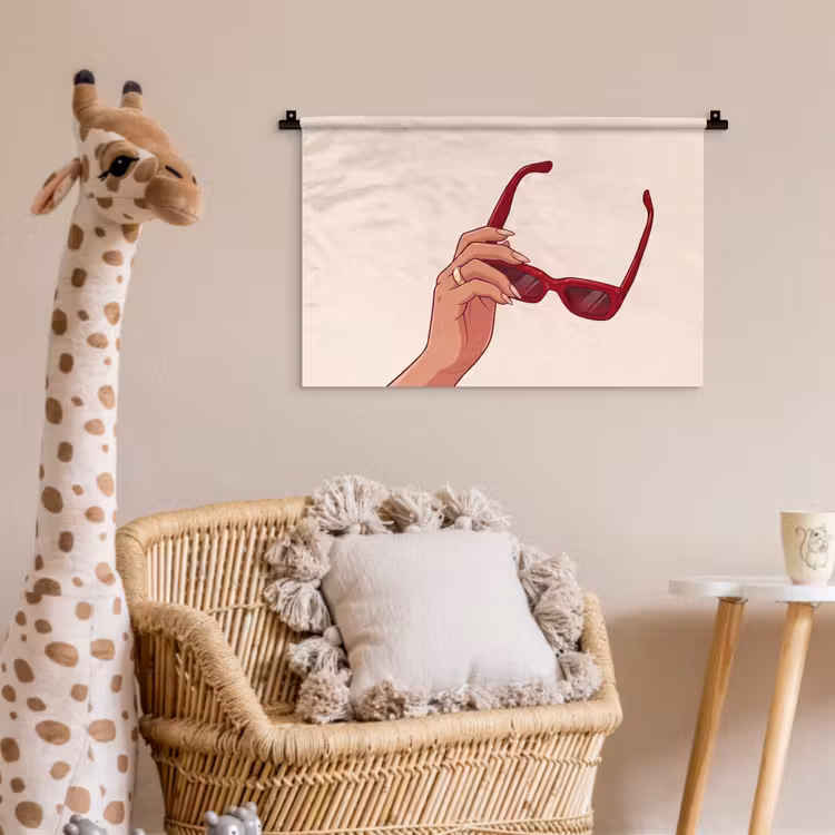 Vrouw - Zonnebril - Mode - Rood - Illustratie Wandkleed katoen klein -wsfeer5_kind