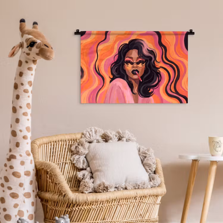 Vrouw - Zonnebril - Modern - Portret - Oranje Wandkleed katoen klein -wsfeer5_kind