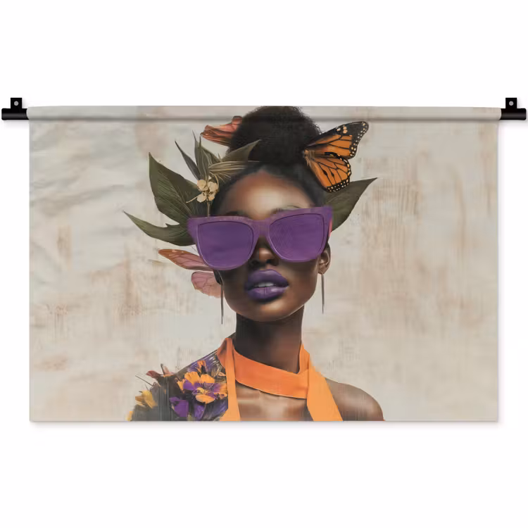 Vrouw - Zonnebril - Vlinder - Bloemen Wandkleed katoen klein -zz3d