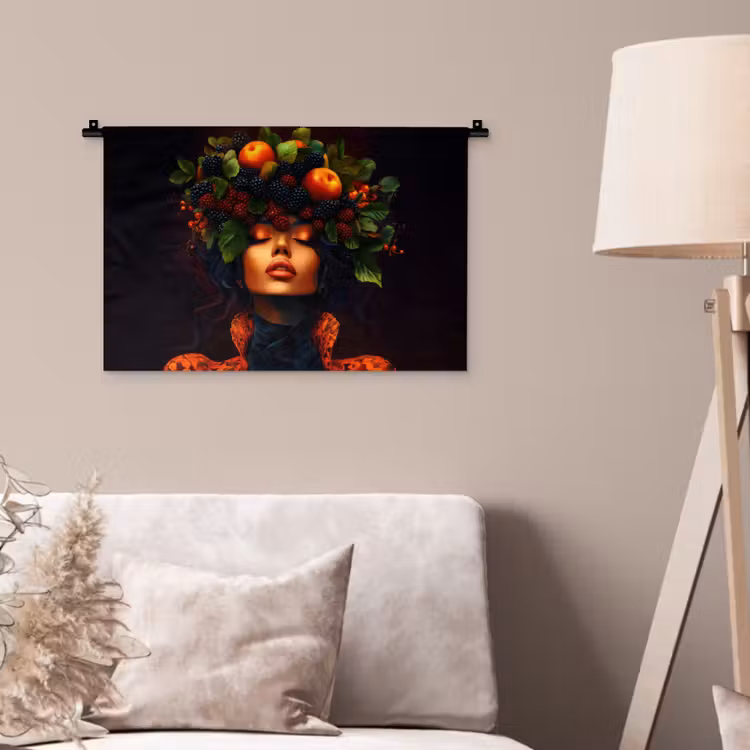 Vrouw - Zwart - Bessen - Bramen - Appels Wandkleed katoen klein -sfeer4