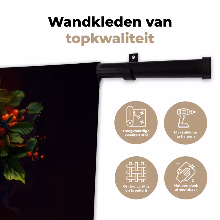 Vrouw - Zwart - Bessen - Bramen - Appels Wandkleed katoen klein -sfeer2