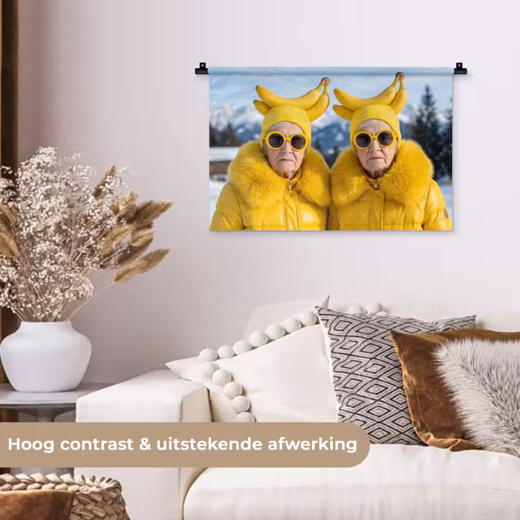 Vrouwen - Bananen - Geel Wandkleed katoen klein -sfeer1