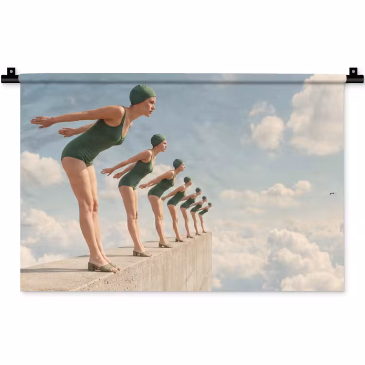 Wandkleed - Vrouwen - Duikhouding - Wolken - Vrouwen - Duikhouding - Wolken Wandkleed katoen klein