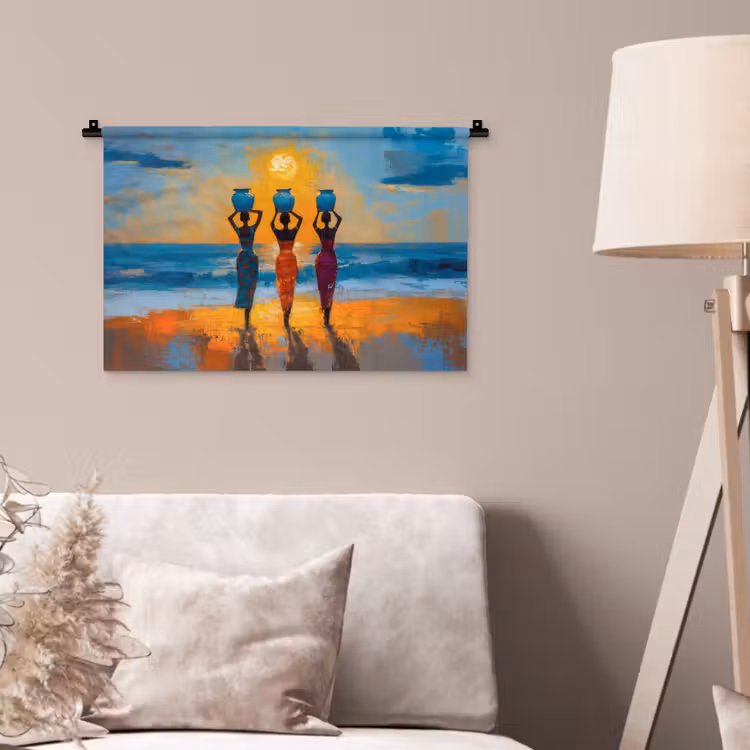 Vrouwen - Strand - Zondsondergang Wandkleed katoen klein -sfeer4