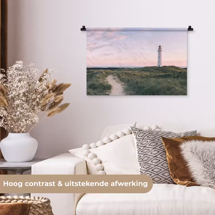 Vuurtoren - Duinlandschap - Zee Wandkleed katoen klein -sfeer1