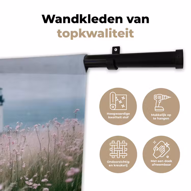 Vuurtoren - Klif - Zee - Bloemen Wandkleed katoen klein -sfeer2