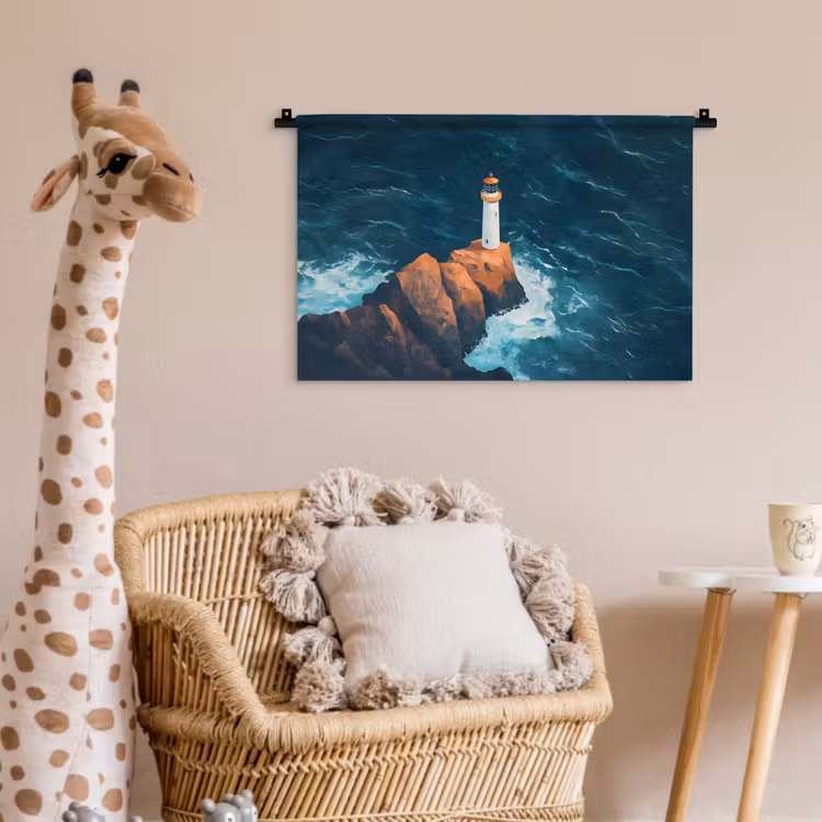 Vuurtoren - Rots - Zee - Golven Wandkleed katoen klein -wsfeer5_kind