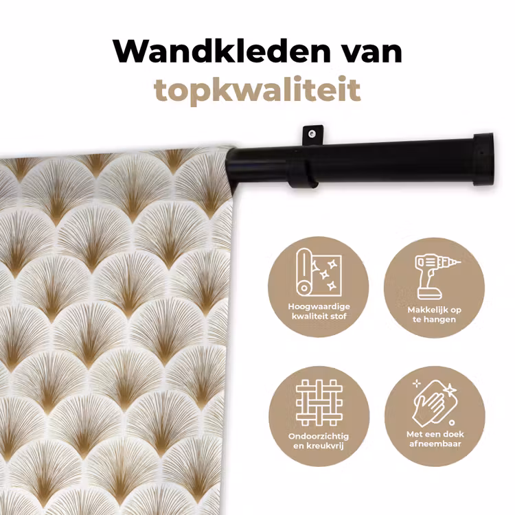Waaiers - Art Deco - Elegant - Goud - Wit Wandkleed katoen klein 269 -sfeer2