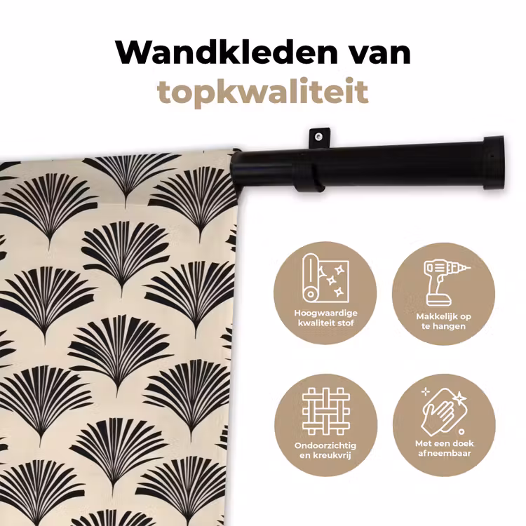Waaiers - Botanisch - Zwart - Beige Wandkleed katoen klein 269 -sfeer2