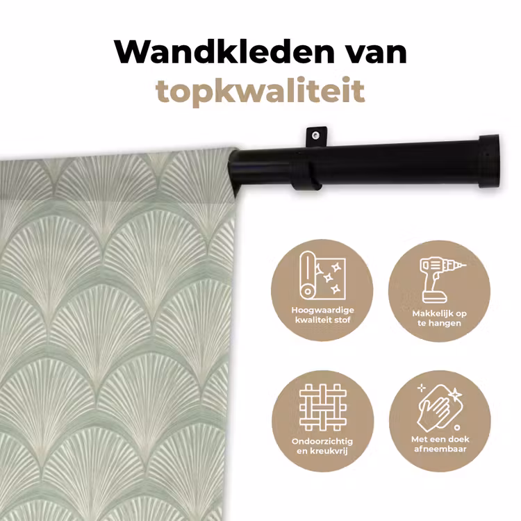 Waaiers - Patroon - Groen Wandkleed katoen klein 269 -sfeer2