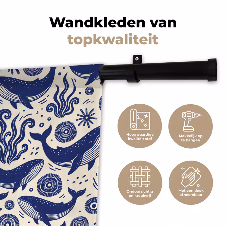 Walvis - Onderwater - Dieren - Abstract - Blauw Wandkleed katoen klein -sfeer2