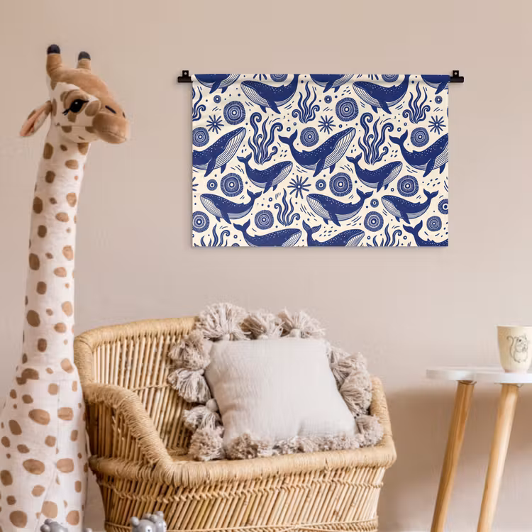 Walvis - Onderwater - Dieren - Abstract - Blauw Wandkleed katoen klein -wsfeer5_kind