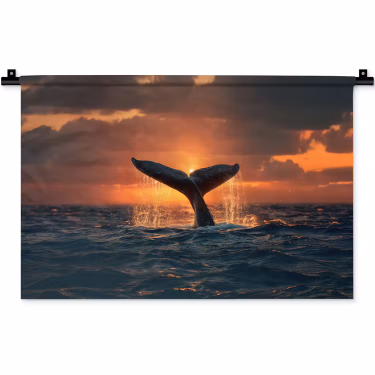 Walvis staart - Water - Zonsondergang Wandkleed katoen klein -zz3d