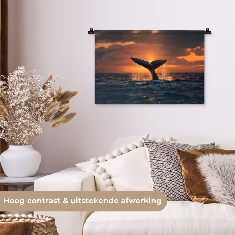 Walvis staart - Water - Zonsondergang Wandkleed katoen klein -sfeer1