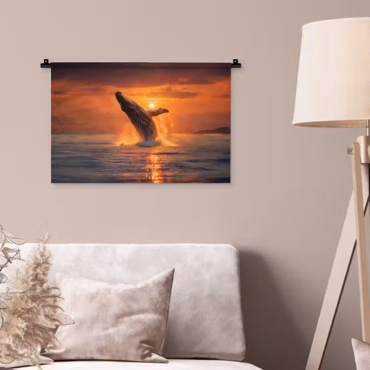 Walvis - Zon - Zee Wandkleed katoen klein -sfeer4