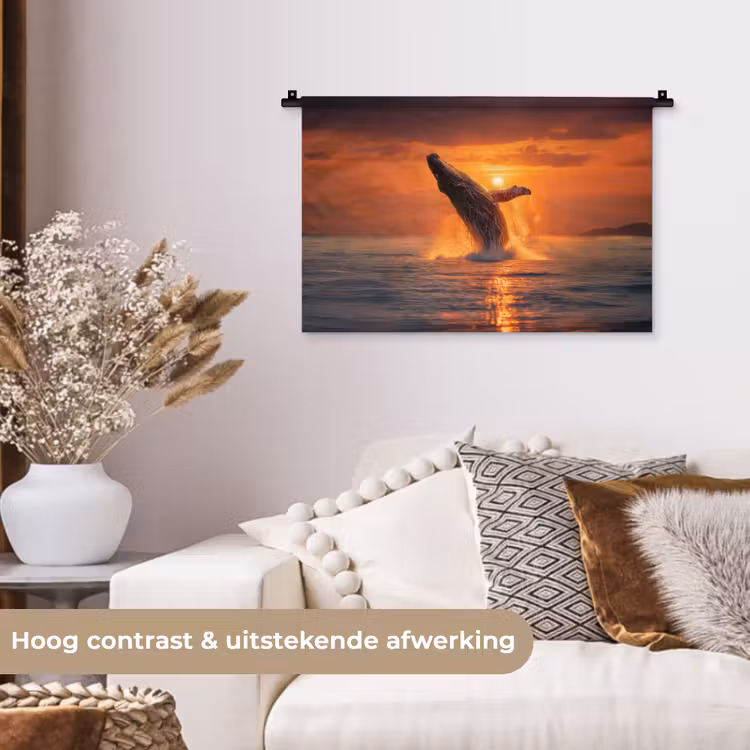Walvis - Zon - Zee Wandkleed katoen klein -sfeer1