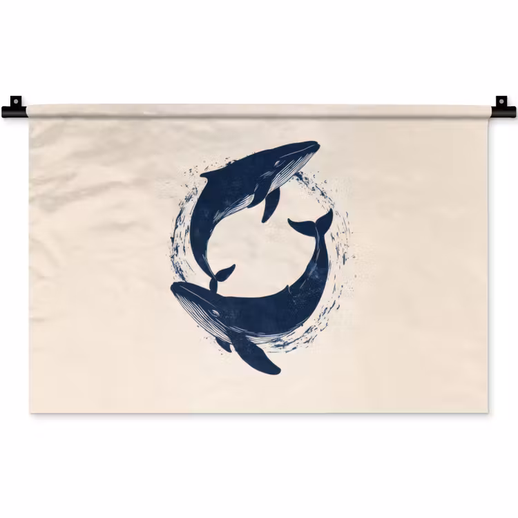 Walvissen - Spetters - Cirkel - Donkerblauw Wandkleed katoen klein -zz3d
