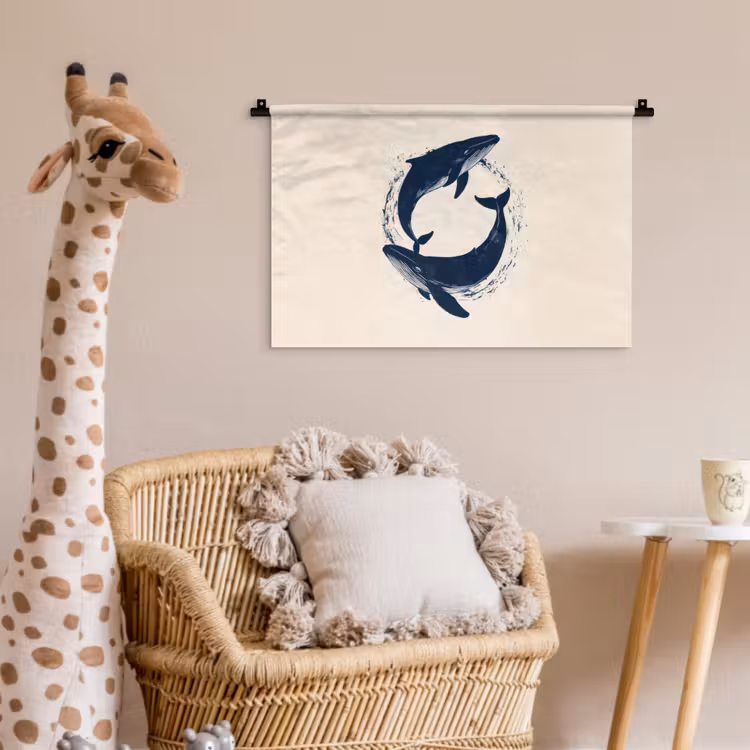 Walvissen - Spetters - Cirkel - Donkerblauw Wandkleed katoen klein -wsfeer5_kind