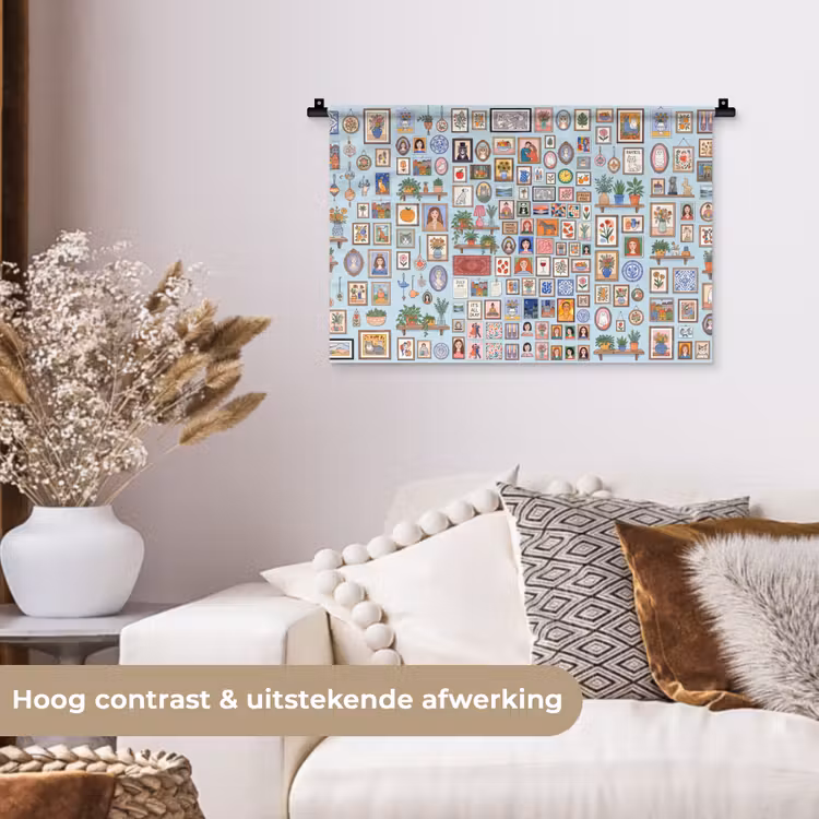 Wanddecoratie - Collectie - Huis - Illustratief - Kleurrijk Wandkleed katoen klein -sfeer1