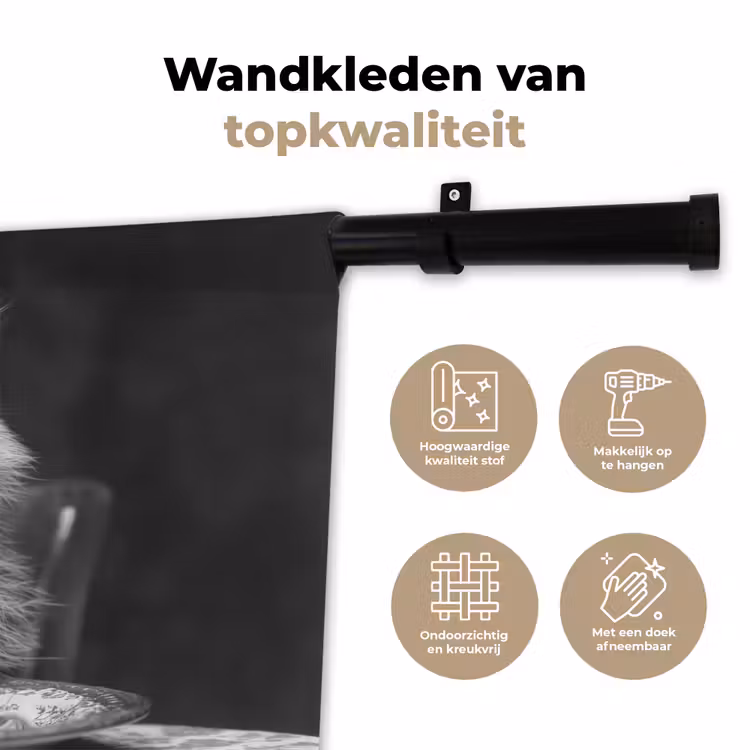 Wasbeer - Cute - Pasta - Tafelkleed - Zwart - Wit Wandkleed katoen klein -sfeer2