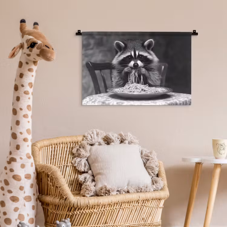 Wasbeer - Cute - Pasta - Tafelkleed - Zwart - Wit Wandkleed katoen klein -wsfeer5_kind