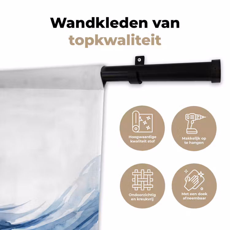 Water - Beweging - Natuur - Modern - Blauw Wandkleed katoen klein -sfeer2