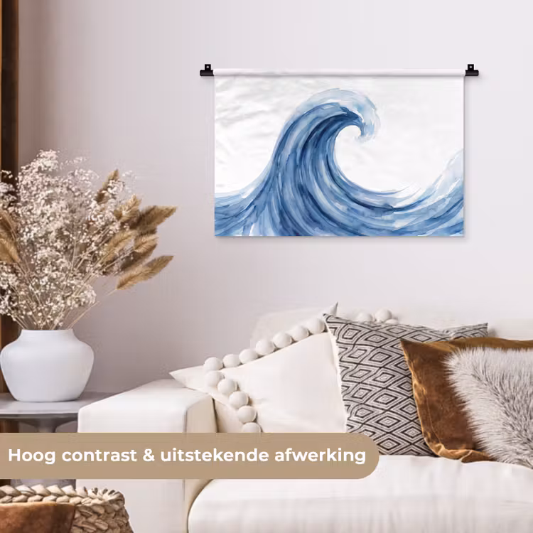 Water - Beweging - Natuur - Modern - Blauw Wandkleed katoen klein -sfeer1