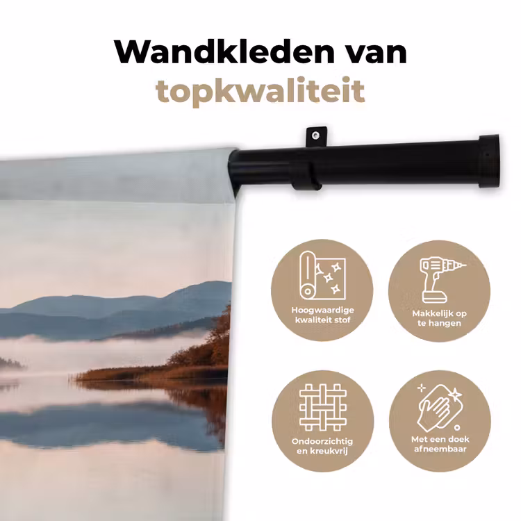 Water - Bomen - Mistlaag Wandkleed katoen klein -sfeer2
