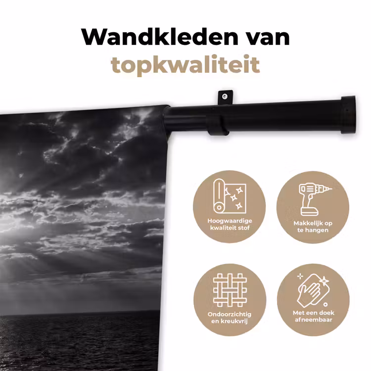 Water - Boot - Lucht - Natuur - Zwart-wit Wandkleed katoen klein -sfeer2