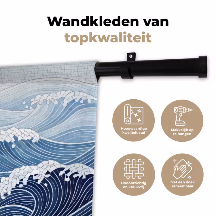 Water - Mozaïek - Landschap - Modern - Blauw Wandkleed katoen klein -sfeer2