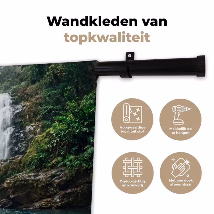 Waterval - Bos - Natuur - Groen Wandkleed katoen klein -sfeer2