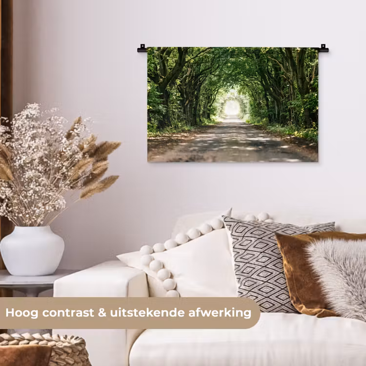 Weg - Bomen - Natuur - Groen Wandkleed katoen klein -sfeer1