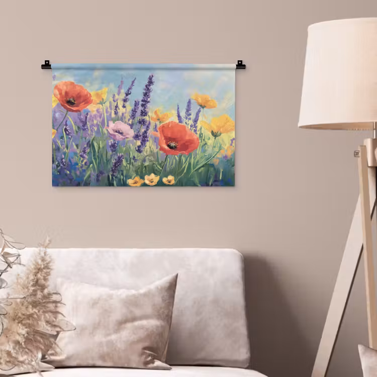 Weide - Bloemen - Kleurrijk Wandkleed katoen klein -sfeer4