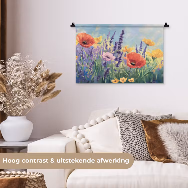 Weide - Bloemen - Kleurrijk Wandkleed katoen klein -sfeer1