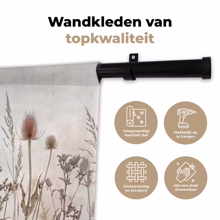 Weidebloemen - Design - Sepia Wandkleed katoen klein -sfeer2
