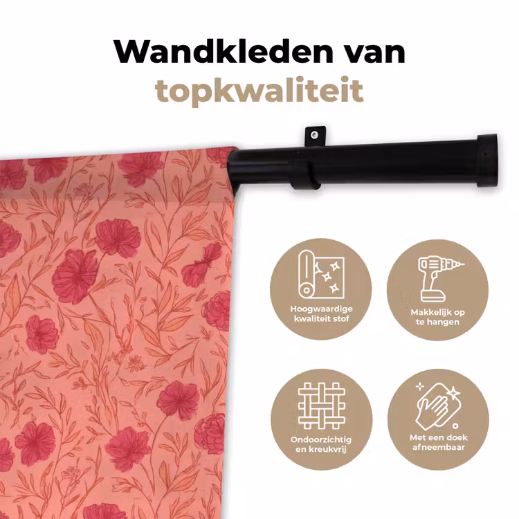 Weidebloemen - Romantisch - Roze Wandkleed katoen klein 269 -sfeer2