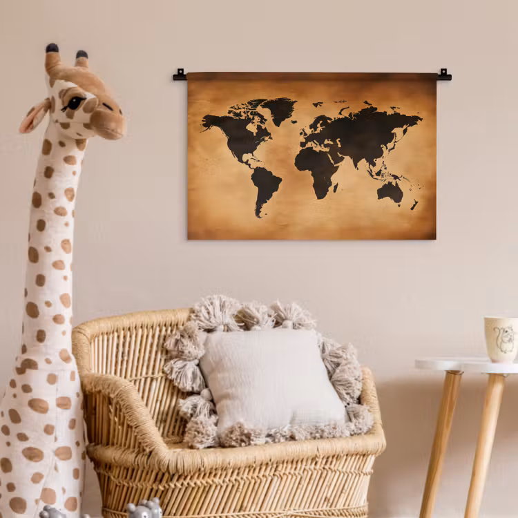 Wereldkaart - Bruin - Kaart Wandkleed katoen klein -wsfeer5_kind