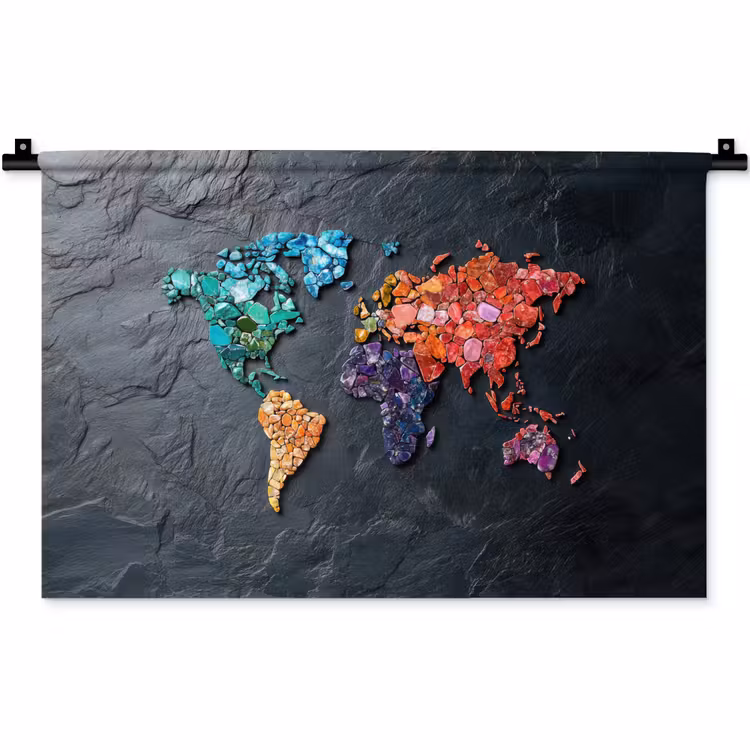 Wereldkaart - Edelstenen - Regenboog - Ruw Wandkleed katoen klein -zz3d