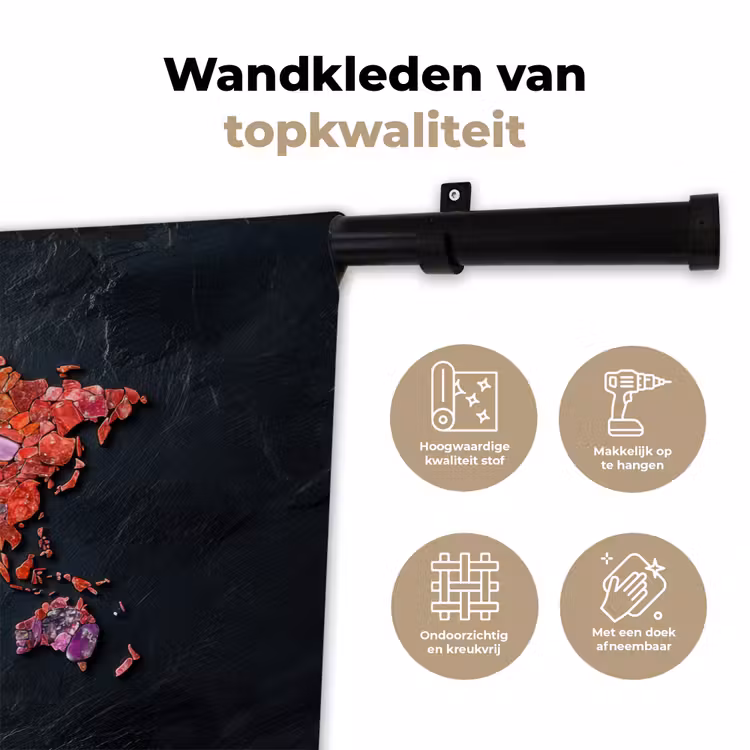 Wereldkaart - Edelstenen - Regenboog - Ruw Wandkleed katoen klein -sfeer2