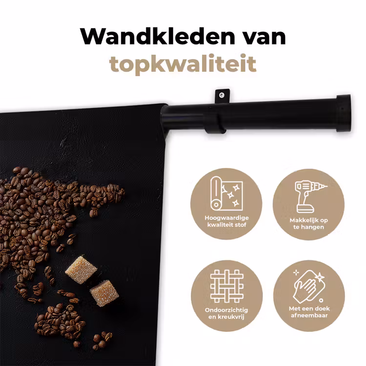 Wereldkaart - Espresso - Zwart Wandkleed katoen klein -sfeer2
