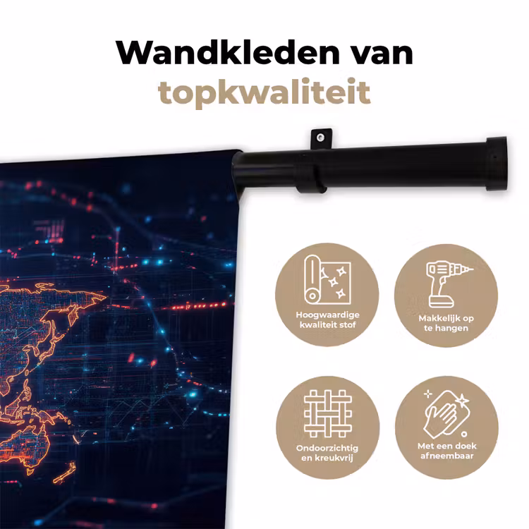 Wereldkaart - Futuristisch - Oranje Wandkleed katoen klein -sfeer2